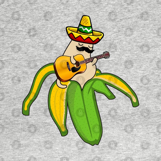 Mexican Guitar Banana Cat Sombrero by GlanceCat